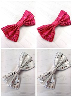 Комплект 4 шт, Галстук-бабочка с пайетками, серебристая и малиновая 512-29-м4