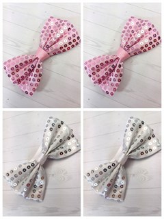 Комплект 4 шт, Галстук-бабочка с пайетками, серебристая и розовая 512-30-м4