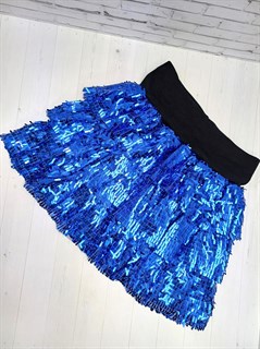 Юбка с пайетками с тремя ярусами, синяя 856-06