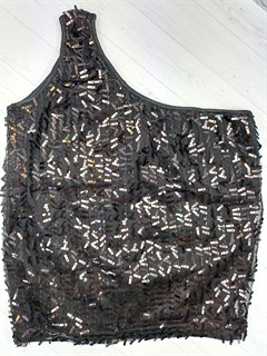 Косая майка с пайетками, черная 856-14