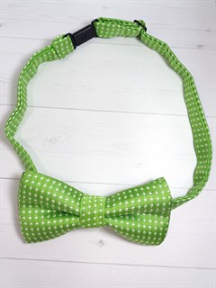 Галстук-бабочка детская с белыми точками, зеленая 522-27