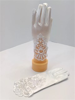 Детские перчатки с ажурной вставкой на 8-14 лет, белые 218-9