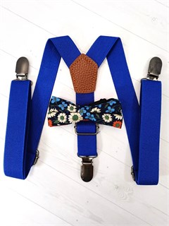 Детские подтяжки с бабочкой с рисунком, ярко-синие 538-24