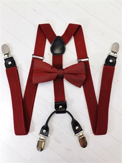 Подтяжки 4 зажима с бабочкой с рисунком, бордовые 800-04