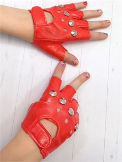 Митенки с заклепками, красные для подростков на 9-15 лет 212-06
