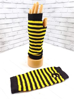 Митенки короткие, черные и желтые полоски 821-к1
