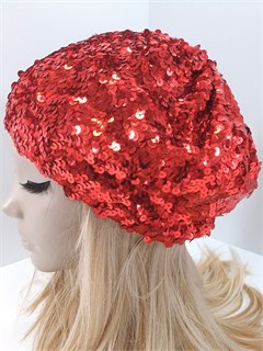 Карнавальный берет с пайетками, красный 316-11