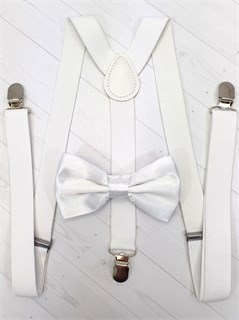 Подтяжки с бабочкой однотонные, белые 532-10