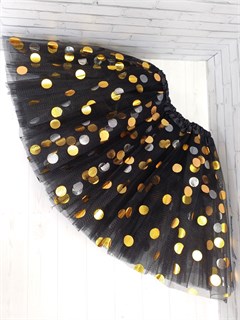 Юбка фатиновая 30 см в золотистый горох, черная 75683-05-30