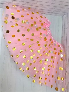 Юбка фатиновая 30 см в золотистый горох, розовая 75683-06-30