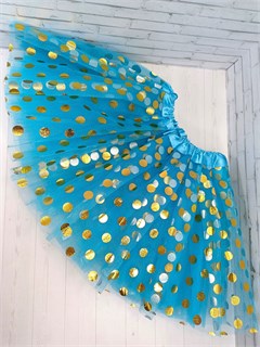 Юбка фатиновая 30 см в золотистый горох, голубая 75683-10-30