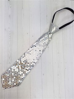 Галстук 35 см серебристый с пайетками, на молнии 515-3