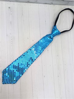 Галстук 35 см с пайетками, голубой 515-7