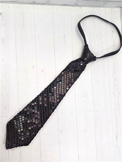 Галстук 35 см с пайетками, черный 515-6
