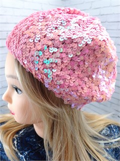 Карнавальный берет с пайетками, розовый 316-6