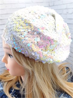 Карнавальный берет с пайетками, белый 316-5