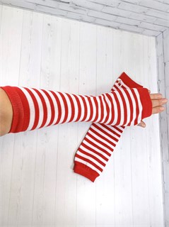 Митенки трикотажные, красные и белые полоски 821-1