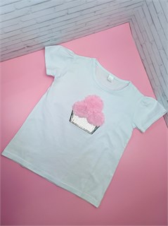 Футболка Серебр корзина и розов цветы L - на рост 134-140 ф117-3