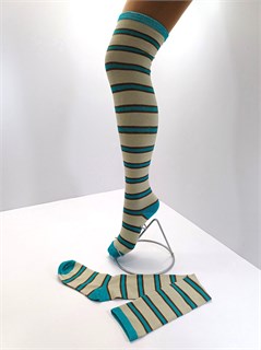 Гольфы высокие новые, 2 цвета бирюзовые бежевые полоски 704-12