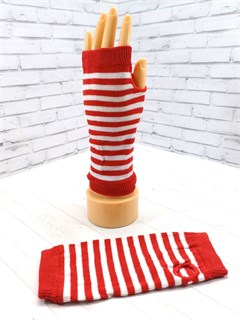 Митенки короткие, белые и красные полоски 821-к4