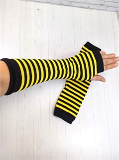 Митенки трикотажные, черные и желтые полоски 821-5