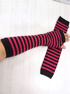 Митенки трикотажные, черные и малиновые полоски 821-6