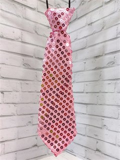 Галстук с пайетками 25 см, розовый 514-51