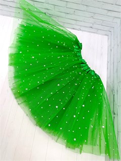 Юбка со звездочками с подкладом 40 см, зеленая 717-зв-4