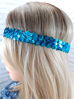 Повязка на голову с пайетками, синяя 318-07