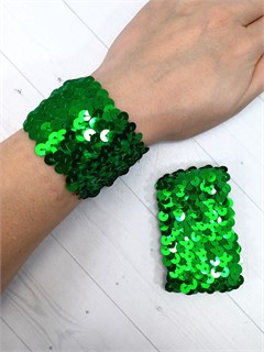 Комплект из 2-х браслетов на обе руки с пайетками, узкий, зеленый 439-40