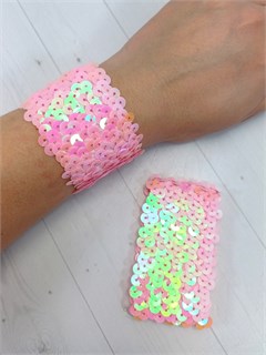 Комплект из 2-х браслетов на обе руки с пайетками, узкий, розовый 439-43