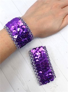 Комплект из 2-х браслетов на обе руки с пайетками, фиолетовый с серебряной каймой 439-49