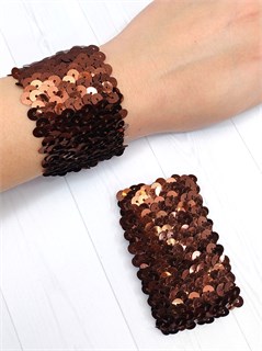 Комплект из 2-х браслетов на обе руки с пайетками, узкий, коричневый 439-55