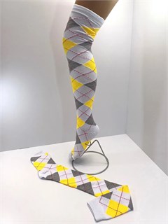 Гольфы высокие новые, желтые белые серые квадраты 705-07