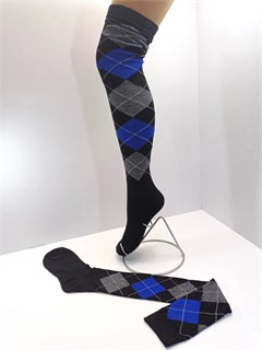 Гольфы высокие новые, синие серые черные квадраты 705-08