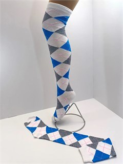 Гольфы высокие новые, голубые белые серые квадраты 705-05