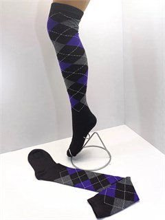 Гольфы высокие новые, фиолетовые серые черные квадраты 705-01