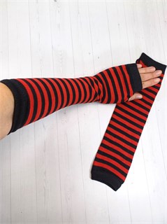 Митенки трикотажные, красные и черные полоски 821-9