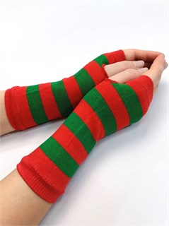 Митенки короткие, красные и зеленые полоски 821-к5