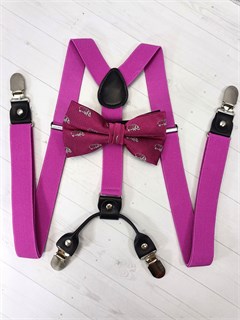 Подтяжки 4 зажима с бабочкой с рисунком, фуксия 800-20