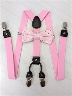 Подтяжки 4 зажима с бабочкой с рисунком, светло-розовые 800-02