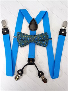 Подтяжки 4 зажима с бабочкой с рисунком, голубые 800-06