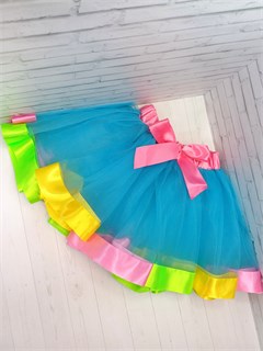 Юбка голубая с розовым поясом, 26 см, без подклада 958-27