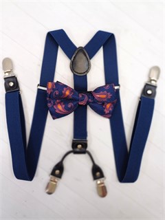 Подтяжки 4 зажима с бабочкой с рисунком Перо, синие 800-50