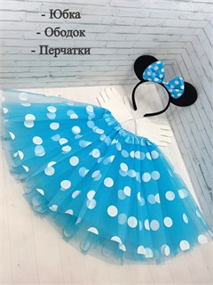 Карнавальный костюм Минни Маус с голубой юбкой в белый горох 115-4-97