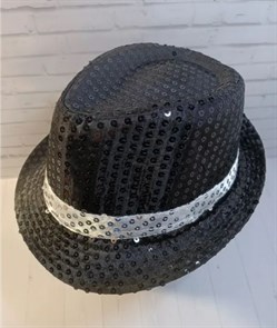 Карнавальная шляпа с пайетками, черная с серебряной полосой, размер 58