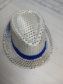 Карнавальная шляпа с пайетками, серебро с синей полосой, размер 54