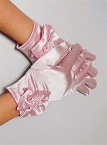 Детские перчатки атлас, Короткие с бантом, розовые
