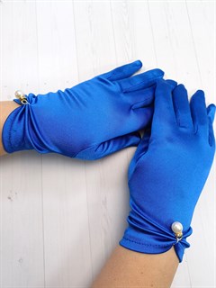 Перчатки с бусиной атласные взрослые, синие