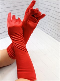 Перчатки атлас удлиненные, красные